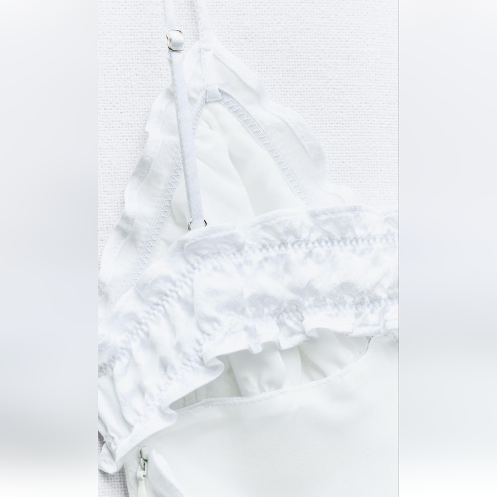 ZARA RUFFLED SATIN EFFECT MIDI DRESS - Picture 8 of 9